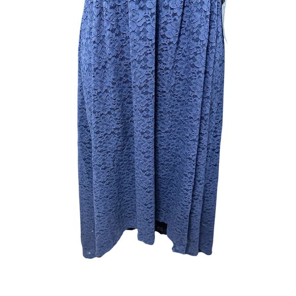 NSR Soft Lace Dress Hi-Low Hemline Puff Sleeves Fully Lined Navy Blue Medium NWT - Picture 3 of 9